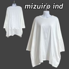 mizuiro ind ミズイロインド レディース クルーネックワイドチュニック 長袖 One 綿 カットソー ホワイト系 (C16)★