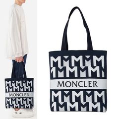 2 MONCLER モンクレール 5D00009 M3706 KNIT TOTE ネイビー×ホワイト トートバッグ