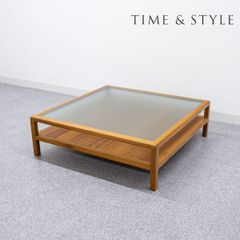 【中古品】TIME&STYLE タイムアンドスタイル NANCY ナンシー センター ロー テーブル ガラス天板 ウッドフレーム 定価25万【配送要確認】