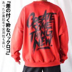 バックプリント トレーナー メンズ 裏起毛 綿100% 大きいサイズ 暖かい 厚手 スウェット オーバーサイズ ビッグシルエット ヘビーオンス ヘビーウェイト ビッグトレーナー プリントトレーナー ゆったり ダボ ダボダボ 長袖 ゆったり 春 秋 冬 赤