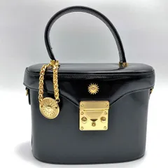 極美品 VERSACE レザー バニティバッグ 黒 ファスナー チャーム 太陽 極美品 VERSACE レザー バニティバッグ 黒 ファスナー チャーム