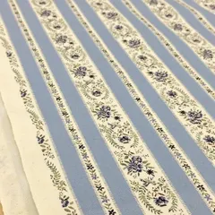 1m　KSP3462-D 水色　花柄 ストライプ フラワーリボン レトロプリント生地 ツイル 生地 布地 布 ハンドメイド