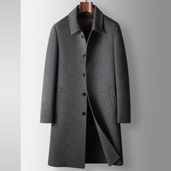 最高級◆ビジネスコート グースダウンジャケット 厚手 ウールコート WOOL*セレブ ロングコート チェスターコート 防寒 グレー