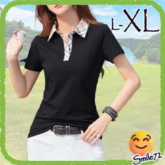 【新品】【象徴的なチェック柄＆ブラックでオトナのトラッドを盛り上げる半袖シャツ♪】レディース ポロシャツ チェック柄 フルオーバートップス Tシャツ 半袖 襟付き おしゃれ 作業着 綿 薄手 着痩せ かわいい 汗じみ防止 女性 春夏秋 ゴルフウェア XL