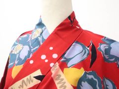 【京松】リサイクル着物 浴衣 昭和レトロ コーマ地 花柄 身丈約156cm 裄丈約67cm kyo7z07-739