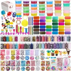 【在庫処分】Jecimco スライム キット 水晶粘土 DIY ねんど セット 粘土遊び おもちゃ 手作りツール 金魚鉢ビーズ 果物切片 カラフルフォーム紙吹雪 含有73個入りふわふわクリスタル粘土 slime kit