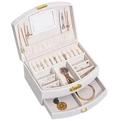 ホワイト-1 BoZhiLin ジュエリーボックス ジュエリー収納 アクセサリーケース ネックレス収納 レザージュエリーケース 大容量 アクセサリーボックス 宝石箱 コンパクト リング ピアス ネックレス 指輪置き 収納 プレゼント (ホワイト-1)