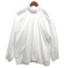 ミエーレ グランデ miele grande ネック パール ギャザー ブラウス 長袖 プルオーバー ホワイト 白