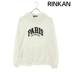 バレンシアガ PARISロゴプリントプルオーバーフーディ ホワイト 中古・古着通販】BALENCIAGA (バレンシアガ) ロゴプルオーバー