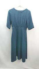 ◇ ROPE PICNIC ドット柄 ウエストゴム 袖スリット上品 七分袖 ロング ワンピース サイズ40 ブルー レディース E  【1309040089778】