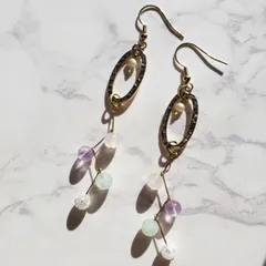 天然石 ピアス ローズクォーツ アメシスト アクアマリン クラック水晶 ペリドット 淡水パール