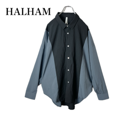 HALHAM 長袖シャツ　バイカラー　ブラック　グレー　メンズ　M ポリシャツ