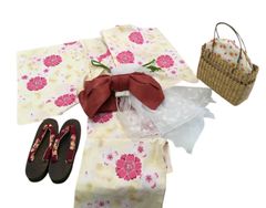浴衣セット　結び帯　下駄　巾着バッグ　前板　着物　着付け　和服