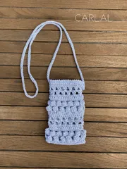 【Lサイズ】キラキラクロッシェスマホポシェット ショルダー　ホワイトシルバー