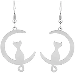 ROSELLA ピアス 猫 The Moon 両耳用2つ入り 揺れる お洒落デザイン