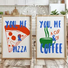 アートポスター ピザ＆コーヒー 2枚セット カフェ風 キッチン インテリア ポップアート モダン 北欧 おしゃれ 壁掛け レストラン カフェ装飾 ダイニング