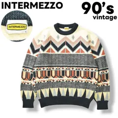 【希少デザイン】 90sヴィンテージ 日本製 インターメッツォ INTERMEZZO  総柄 アート柄 メランジ ウール ニット セーター L マルチカラー メンズ