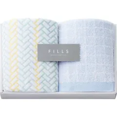 ＦＩＬＬＳ フェイスタオル２枚セット カラーヘリンボーン×カーブタイル F-50102 | 24-0616-040タオル バスタオル フェイスタオル ハンドタオル 汗拭き ふわふわ パイル糸 綿100% 中国製 箱入り 上質感 お見舞い 詰め合わせ ギフト ギ