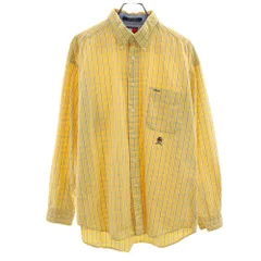 トミーヒルフィガー 90s オールド フラッグタグ チェック柄 長袖 ボタンダウンシャツ L イエロー TOMMY HILFIGER メンズ