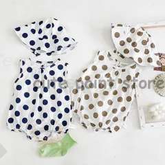 キッズ ベビー服 ロンパース 赤ちゃん ドット柄 男の子 女の子 66cm 73cm 80cm 90cm ロンパース＋帽子２点セット夏服 かわいい 姉妹 兄弟 韓国子ども服