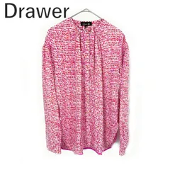 ドゥロワー Drawer ブラウス ノーカラー ドット柄 シルク タグ付き ピンク レッド ホワイト