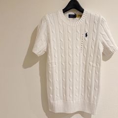 新品 未使用 POLO RALPH LAUREN ラルフローレン 半袖ケーブルニット M  白　WHITE