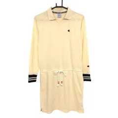 チャンピオン 襟付きワンピース ライトベージュ×ネイビー ロゴ刺しゅう ウエスト紐  レディース MEDIUM ゴルフウェア Champion