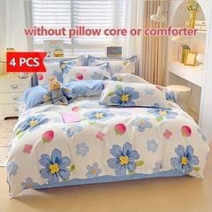 新着商品 4枚 厚手ブラシセット掛け布団カバーセット（掛け布団1枚+枕カバー2枚+平床シーツ1枚）全シーズン用ベッドシーツ寝室やゲストルームのアクセサリーフレッシュで肌に優しいベッドシーツセット充填品は含まれませんIMJ