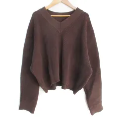 ルディセットセプトンブル LE17SEPTEMBRE リブニット セーター ショート丈 長袖 ドルマンスリーブ Vネック 無地 36 茶 ブラウン /FF19