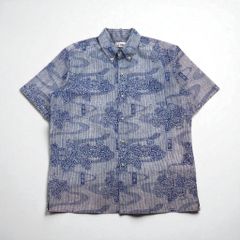 Reyn Spooner ハワイ(USA)製 ビキニタグ ボタンダウン アロハシャツ XL ブルー コットン ポリエステル 蛇年 漢字
