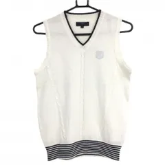 ★SALE価格★【美品】キャロウェイ 白×ネイビー 裾ボーダー ウール混 Vネック レディース M ゴルフウェア Callaway