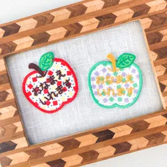 2枚セットミニりんごアップリケお名前ワッペンシール両用【アイロン、シール両用】