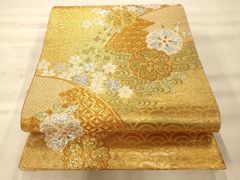 袋帯 6通 金色 美品 亀甲菊文様 金駒刺繍 金銀金属糸 - メルカリ