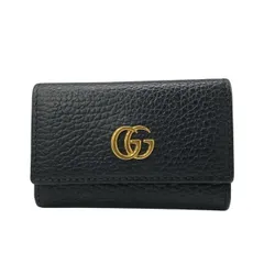 GUCCI グッチ 456118 GGマーモント 6連 キーケース キーリング ダブルG GG レザー ブラック 黒 ゴールド金具 中古 メンズ