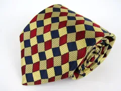 フェアファクス ブランドネクタイ 総柄 格子柄 シルク 日本製 ハンドメイド メンズ イエロー FAIRFAX 【中古】
