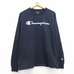 L/古着 チャンピオン champion 長袖 Tシャツ メンズ ビッグロゴ コットン クルーネック 濃紺 ネイビー 25jul22 中古