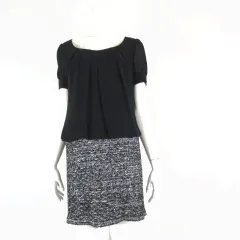 クードシャンス CdeC COUP DE CHANCE ワンピース ドッキング シフォン ラメ サマーニット ツイード 半袖 M 38 黒 ブラック 白 ホワイト シルバー 美品