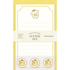 ポムポムプリン 箔押し ミニレターセット 便箋 封筒 シール 手紙 手書き風イラスト 大人かわいい サンリオ 古川紙工