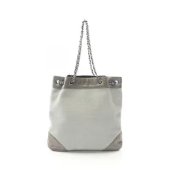 シャネル CHANEL ショルダーバッグ グレー キャンバス エキゾチックレザー チェーンショルダー レディース Used B