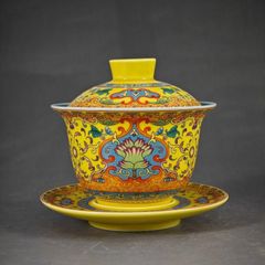 中国茶器 景徳镇 鳳凰紋三才蓋碗 蓋付き茶器 飲茶食器 煎茶具 未使用品