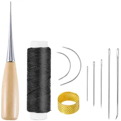 【特価商品】レザーDIY 【10個セット】初心者のためのレザークラフトツールキット 手ワックス糸 指保護リング 縫い糸用針 レザークラフト 革用 手作り 針 革工具セット レザークラフトツール