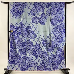 振袖 身丈159cm 裄丈63cm S 袷 菊 菱 絞り 水色 正絹 名品 【中古