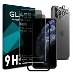 対応 iPhone 11 Pro Max ガラスフィルム 覗き見防止【2+2枚セット- 国産旭硝子素材】iPhone11ProMax フィルム のぞき見防止(2枚) + レンズ保護フィルム (2枚) アイホン 11プロ マックス 保護フィルム アイフォン1