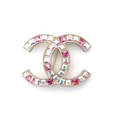 シャネル CHANEL ココマーク ブローチ ラインストーン シルバー ピンク 05P 7-6-660