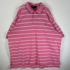古着 90's/90年代 ポロバイラルフローレン Polo by Ralph Lauren 鹿の子 半袖 ポロシャツ ロゴ 刺繍 大きいサイズ 2ボタン 4XB BIG  ピンク系 ボーダー メンズ
