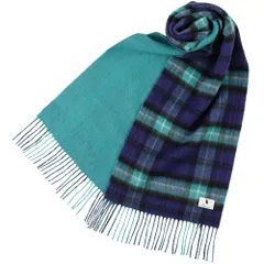 [Elensia] エレンシア カシミヤブレンド リバーシブル マフラー レディース メンズ UVカット98%以上 チェック 30×186cm 160g 全13色 ブルー グリーン [ブルーグリーン]