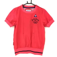 【美品】ルコック 半袖スニード ピンク×ネイビー 裏地メッシュ サイドジップ ロゴ刺しゅう レディース M ゴルフウェア le coq sportif