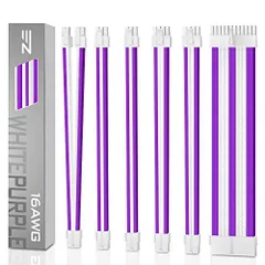 白と紫 EZDIY-FAB 電源 PSUケーブル 延長スリーブモジュラーケーブル16AWG 白いコネクタ+白と紫スリーブケーブル 24PIN / 2 x 8PIN/2 x6PIN / 1 x 4 +4PIN +白い櫛 (30cm) - 6本1セット