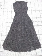 ◇ ⊂ ナチュラルビューティーベーシック - ロング丈 ドット柄ハイネック楊柳ワンピース サイズM ブラック系 レディース E  【1508250000300】