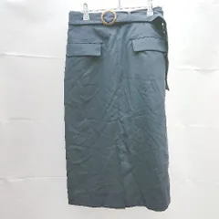 ◇ ViS ビス ウエストゴム　ベルト調節　裏地　スリット ひざ丈 タイト スカート サイズM ネイビー系 レディース E  【1303090020910】